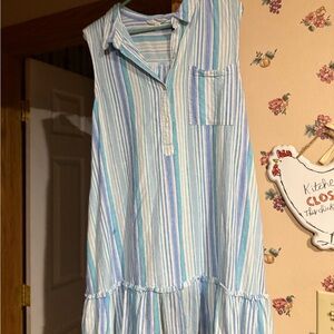 Time and Tru Blue Striped Midi Dress